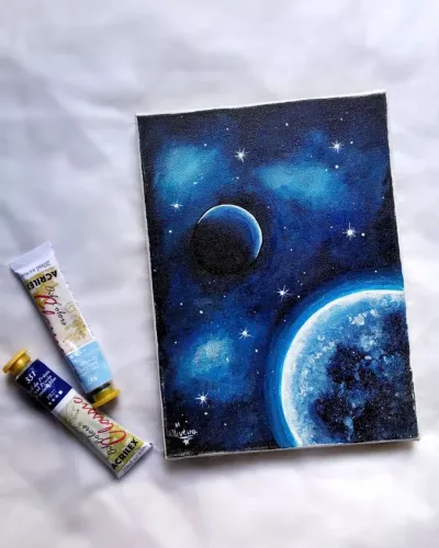 tela pintada a mão quadro decorativo para ambientes universo