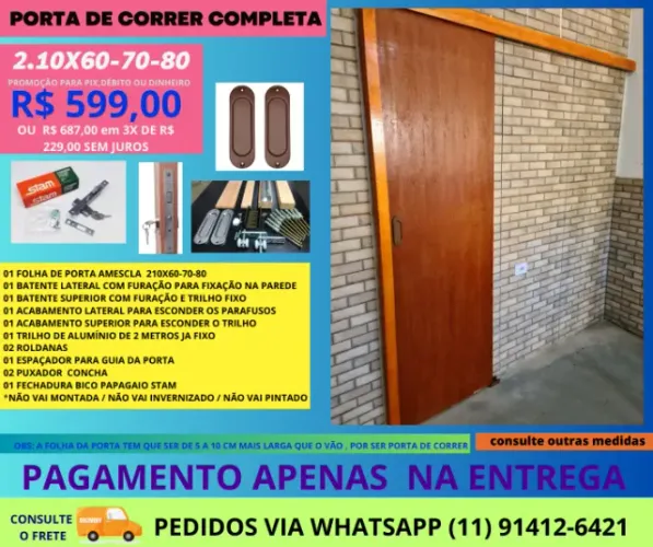 porta de correr Modelo stp 2.10 x 080 com trilho frete a/c