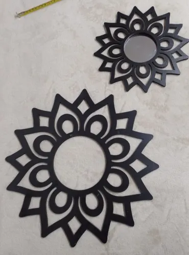 Kit 2 Mandalas Floradas Decorativas em MDF Preto
