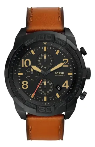 Relógio Fossil FS5714/0PN Masculino Cor da correia Marrom Cor do fundo Preto