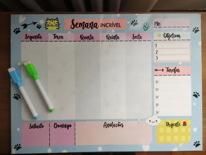 Planner semanal de parede com de íma