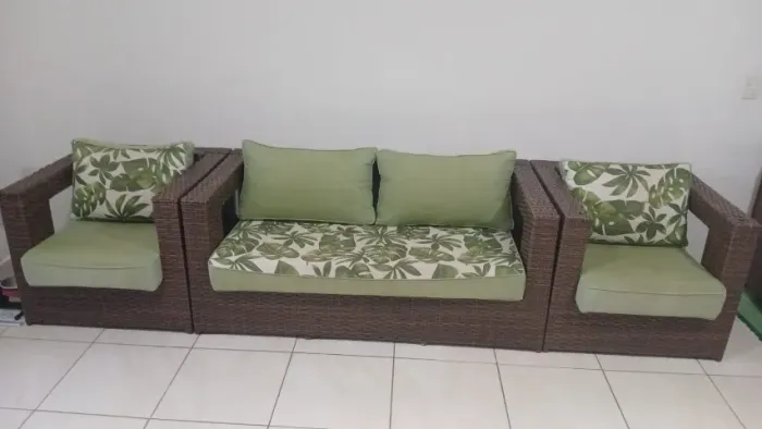 Conjunto de Sofá de ALUMÍNIO Fibra Quadrado - 1 Sofá 2L + 2 Poltronas + 1 Mesa Centro