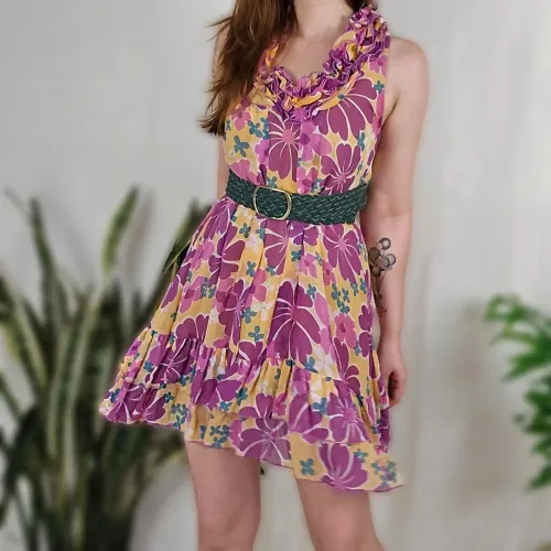 Vestido seda floral P brechó