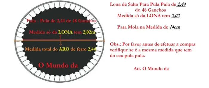 Lona de salto para cama elástica de 2.44m de 48 ganchos