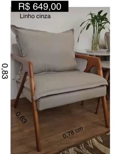 Poltrona em Linho Cinza MADEIRA- R$ 649,00