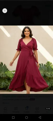 Vestido Vinho Transpassado Tamanho 42 Com Bojo (Usado)