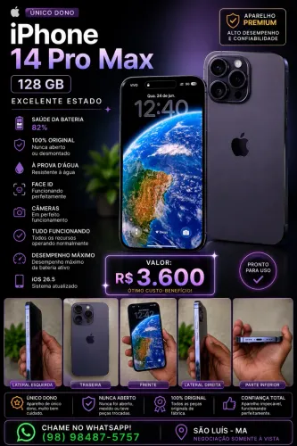 iPhone 14 Pro Max 128GB - Original, Único Dono e Impecável