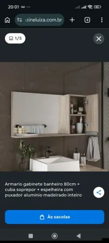 Armario Gabinete Banheiro 80cm + Cuba Sobrepor + Espelheira com Puxador