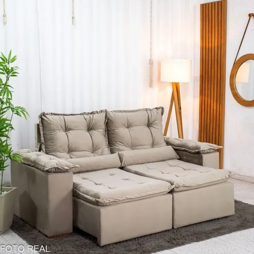 Sofá Retrátil 200cm Veludo Capuccino