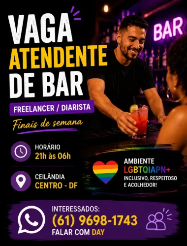 Vaga para Atendente de Bar - Freelancer / Diarista ? Ceilândia Centro - DF