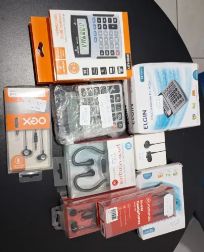 Kit 12Prod: 6 Fone de Ouvido Xiaomi Motorola OEX + 6 Calculadora Multifuncional Casio Elgi