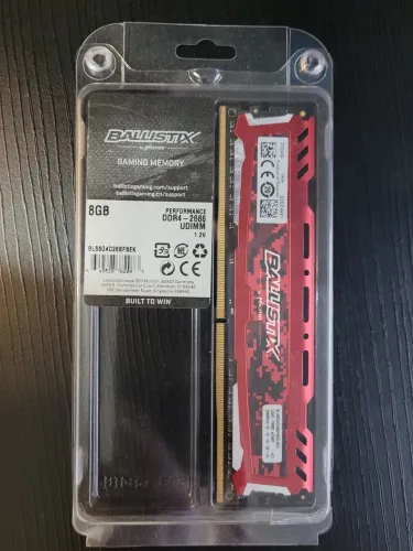 Memória Crucial Ballistix Sport LT, 8GB, 2666MHz, DDR4, CL16, Vermelho - BLS8G4D26BFSEK