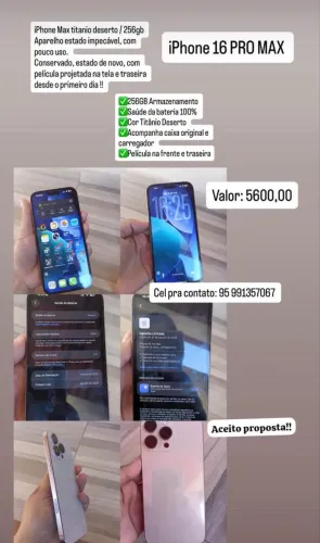 iPhone 16 pro Max 256 gigas com 100% de bateria 