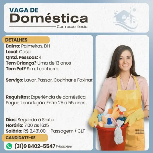 Vaga de Doméstica - Palmeiras, Belo Horizonte MG