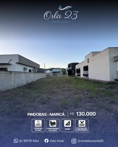 PINDOBAS, ORLA 23 IMOBILIÁRIA VENDE! EXCELENTE TERRENO COM 250m2 EM MARICÁ.