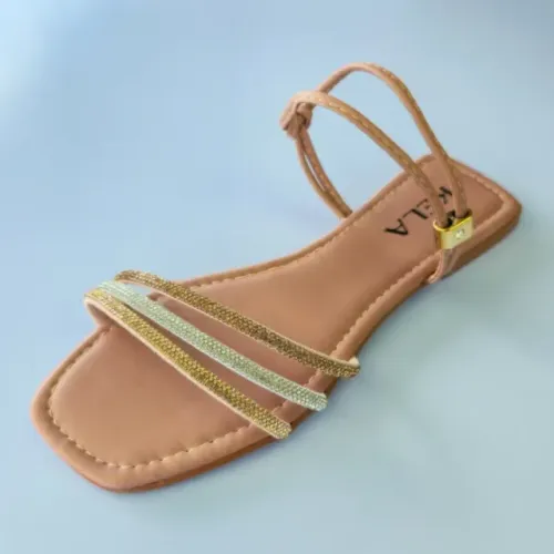 Sandália Rasteira Feminina Kela Prime Glamour Luxo Tiras Finas