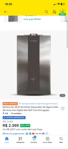 Aquecedor de água komego Digital KO 25 Di GLP inox