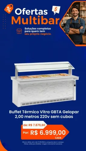 BUFFET SELF SERVICE TÉRMICO 2 METROS LINHA VITRA GELOPAR 