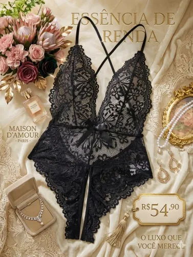 BODY SEXY DE RENDA COR PRETA