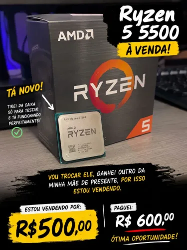 Aproveite essa chance única ryzen 5500 um ótimo desempenho e um ótimo upgrade chanci única