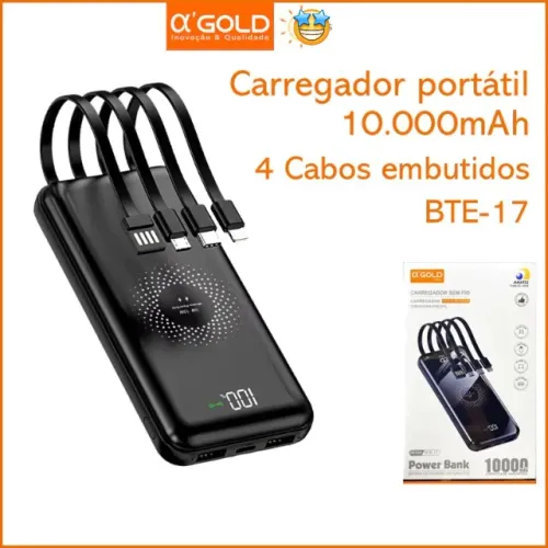 Power Bank 10.000mAh A?GOLD BTE-17 Carregamento Rápido 3.1A Bateria Portátil Alta Velo