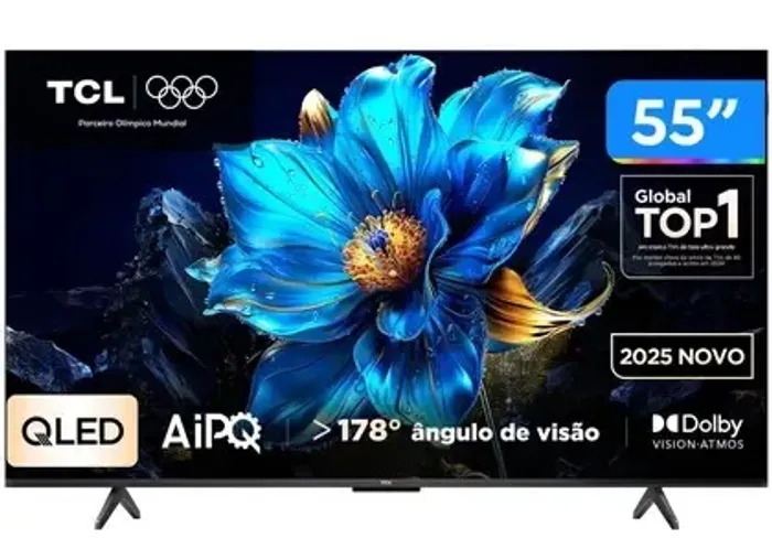 Smart TV 55" TCL 4K UHD QLED 55P7K Google TV AiPQ Google Assistente 3 HDMI 1 USB
