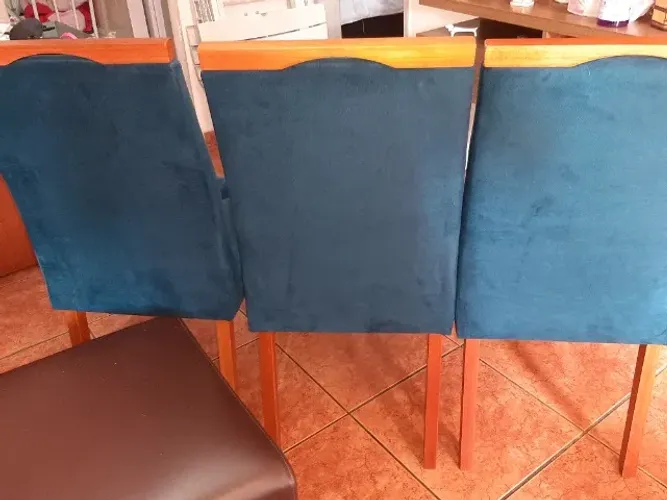 Conjunto Mesa Jantar Los Angeles tampo preto 160x80 c/ 6 cadeiras madeira Sophia cor azul