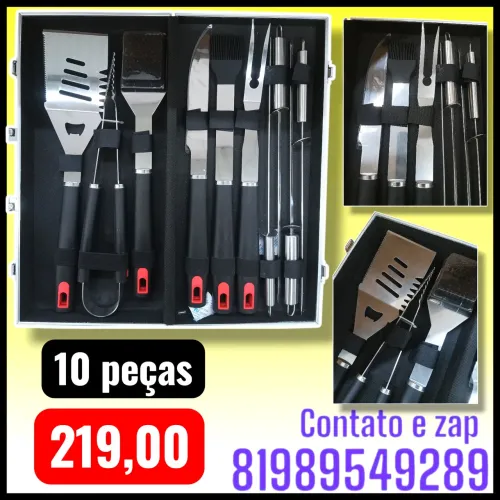 Kit Churrasco Inox Com Maleta 10 Peças 