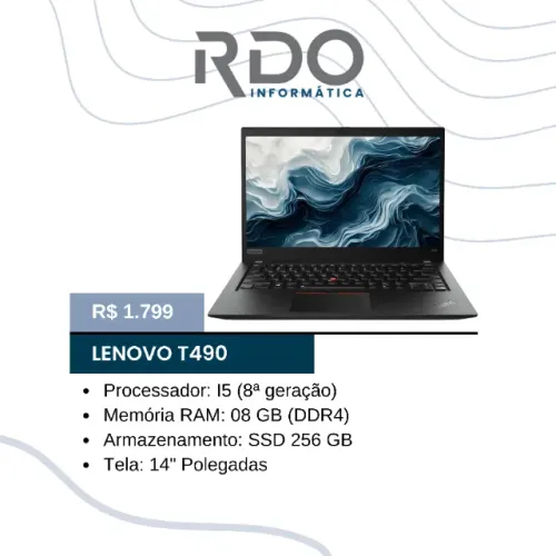 Lenovo ThinkPad T490 i5 8ª Geração 8GB RAM 256GB SSD 14" - Notebook bom, rápido e barato!