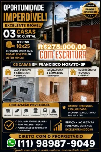 3 Casas separadas 8 cômodos total, pra morar ou alugar renda atual 2400