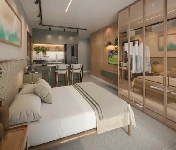 Studio abaixo de 430 mil, com lazer completo