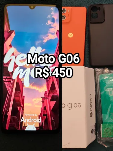Motorola Moto G06, Laranja, Bateria longa duração, Película, capa e carregador.