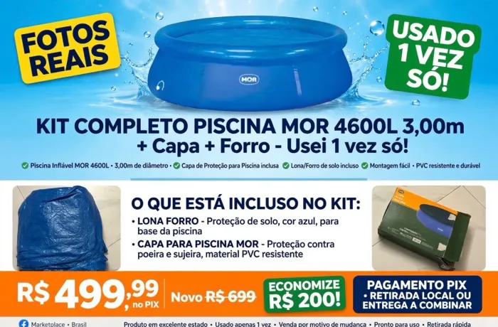 ? KIT COMPLETO PISCINA MOR 4600L - 3,00m - USEI 1 VEZ SÓ ? Vendo meu kit novinho, t