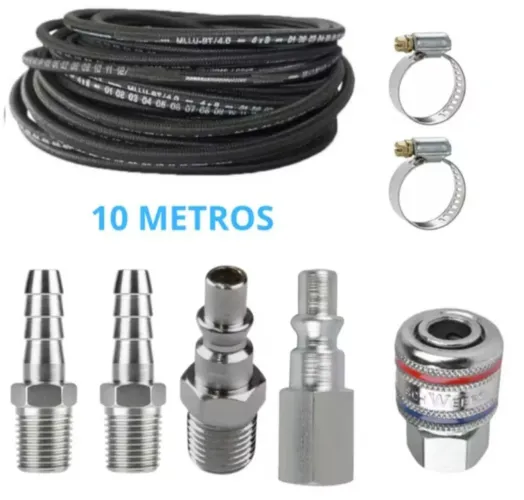 MANGUEIRA 10M BORRACHA PARA COMPRESSOR/PISTOLA E FERRAMENTAS PNEUMÁTICO JOGO DE ENGATES 