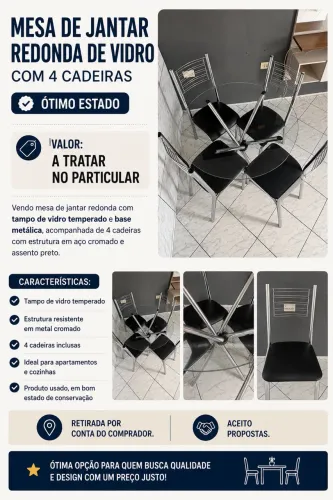 MESA DE VIDRO C/4 CADEIRAS