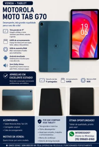 Tablet Motorola Moto Tab G70 tela 11 polegadas 64gb funcionando perfeitamente