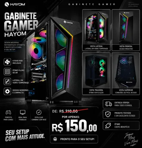 Vende-se: gabinete gamer hayom 4 fans inclusas