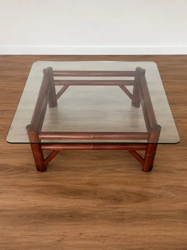 Mesa de Centro em Madeira Maciça com Tampo de Vidro - Excelente Estado