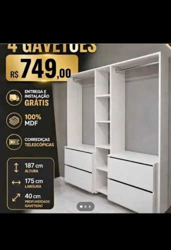 CLOSET CM 4 GAVETÕES MDF NOVO