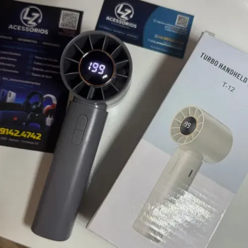 Ventilador Turbo de Mão Portátil T-12 com Visor Digital Recarregável