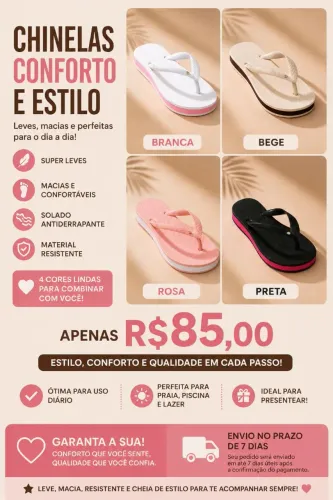 Chinelo Feminino Sola Alta Confortável 