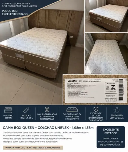 Cama Box Queen + Colchão Umaflex Molas Ensacadas | Pouco Uso | Excelente Estado