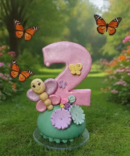 Vela em biscuit tema jardim 9cm