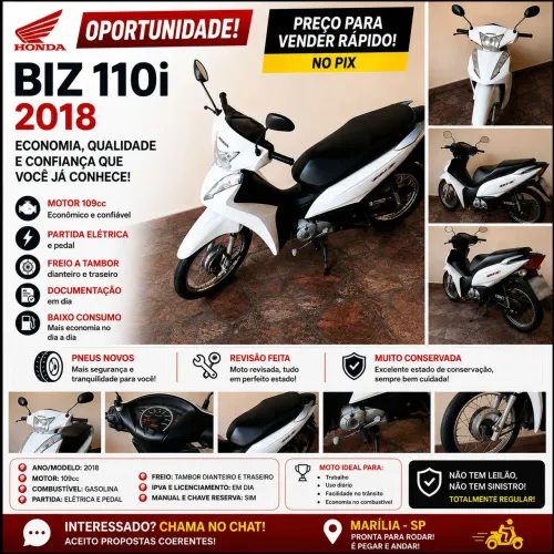 Honda Biz 110i 2018 | Pneus Novos | Revisada | Excelente Estado | Doc OK | OPORTUNIDADE