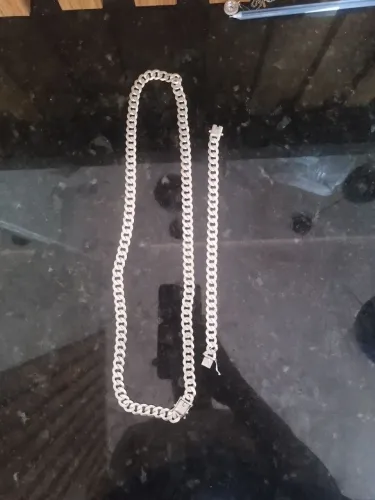 Pulseira e cordão prata 10mm