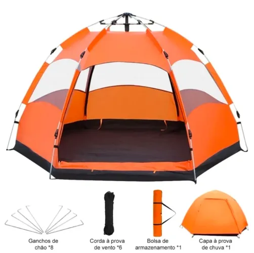 Barraca Camping, 2 portas e 6 janelas. Impermeável, proteção solar, sobreteto.