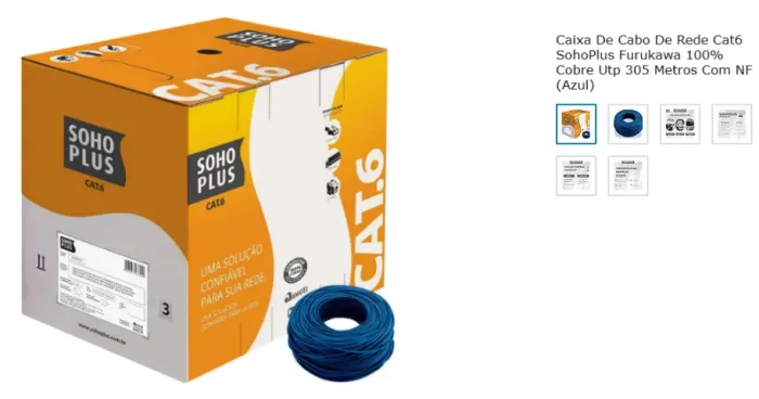 Caixa De Cabo De Rede Cat6 SohoPlus Furukawa 100% Cobre Utp 305 Metros Com NF (Azul)