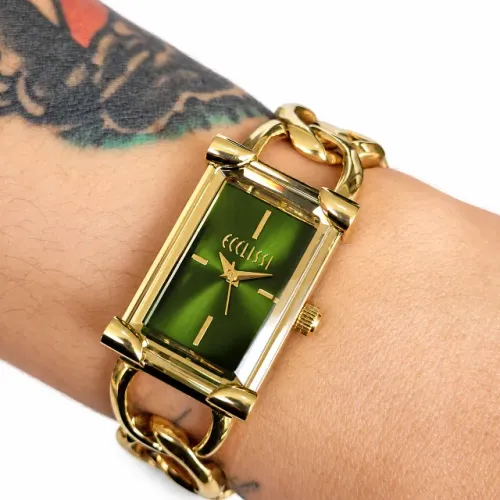 RELÓGIO ECCLISSI FEMININO VINTAGE DOURADO - MOSTRADOR VERDE - QUARTZ JAPONÊS
