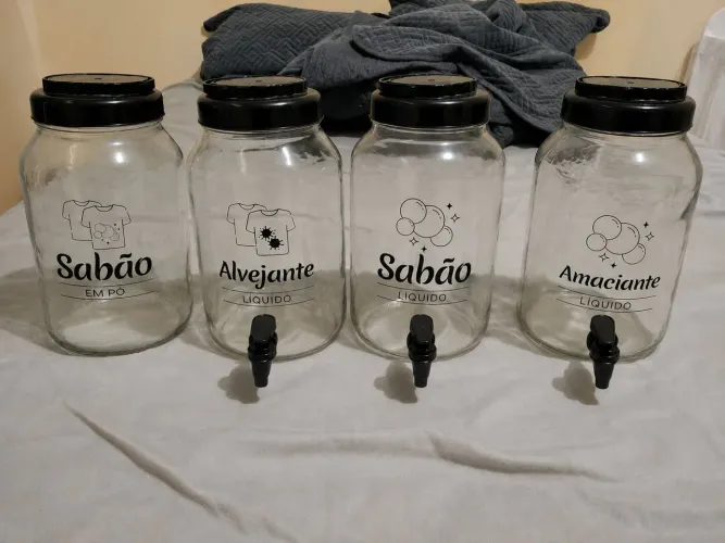 Kit 4 Potes de Vidro 3 Litros Lavanderia com Torneira - Sem Trincas