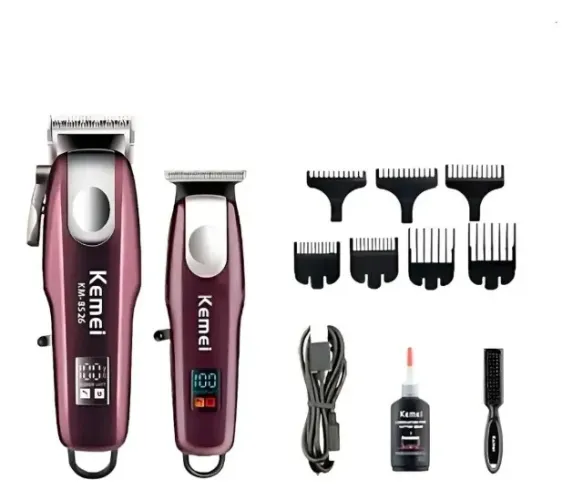 Kit maquina corte e acabamento Kmei cor bordô KM-8526 5W potência